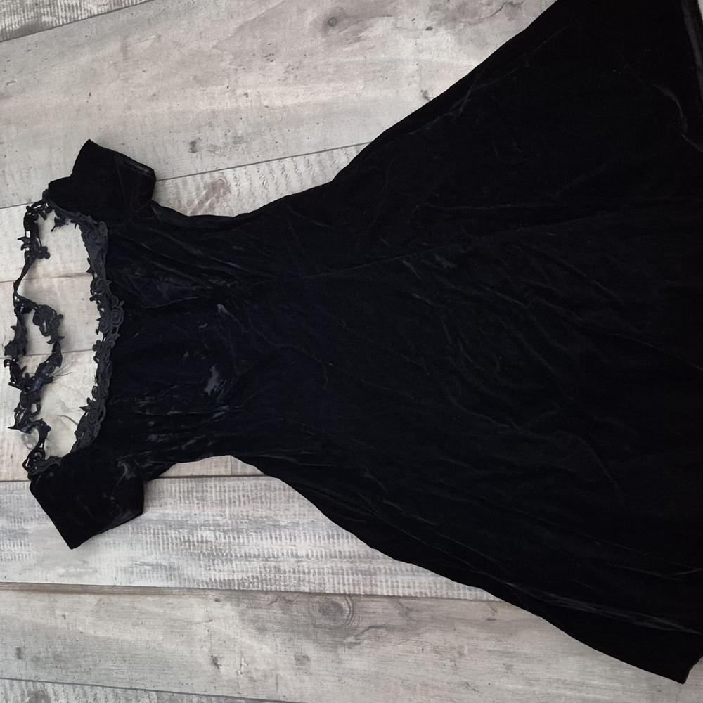 Roberta Vintage Dress Siren Whimsy Goth with Lace Accents Velvet Fit And Flare S